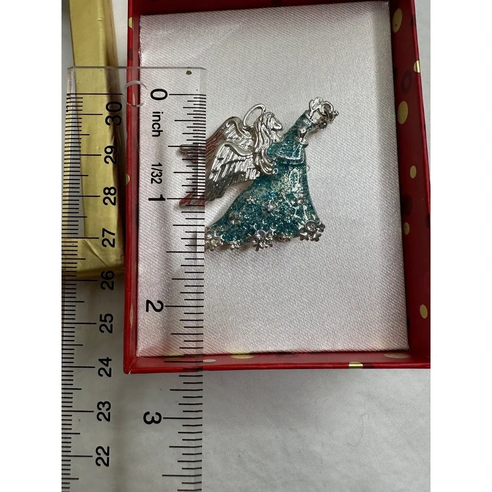 New‎ Christopher Radko Brooch Pin Blue Silver Glitter Boxed Shiny Brite